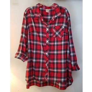 Women's tunic length plaid top